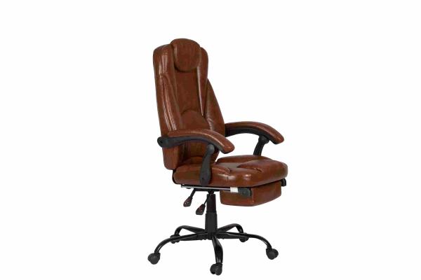 PU Brown Leather Reclining Office Chair With Footrest Retractable Reducing