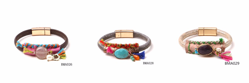 jewellery spring and summer new collection leather magnetic bracelet, fashion jewelry layers pu leather magnetic turquoi