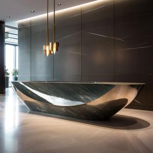 China Luxury Hotel Reception Front Desk With Marbling And Metal Custom factory