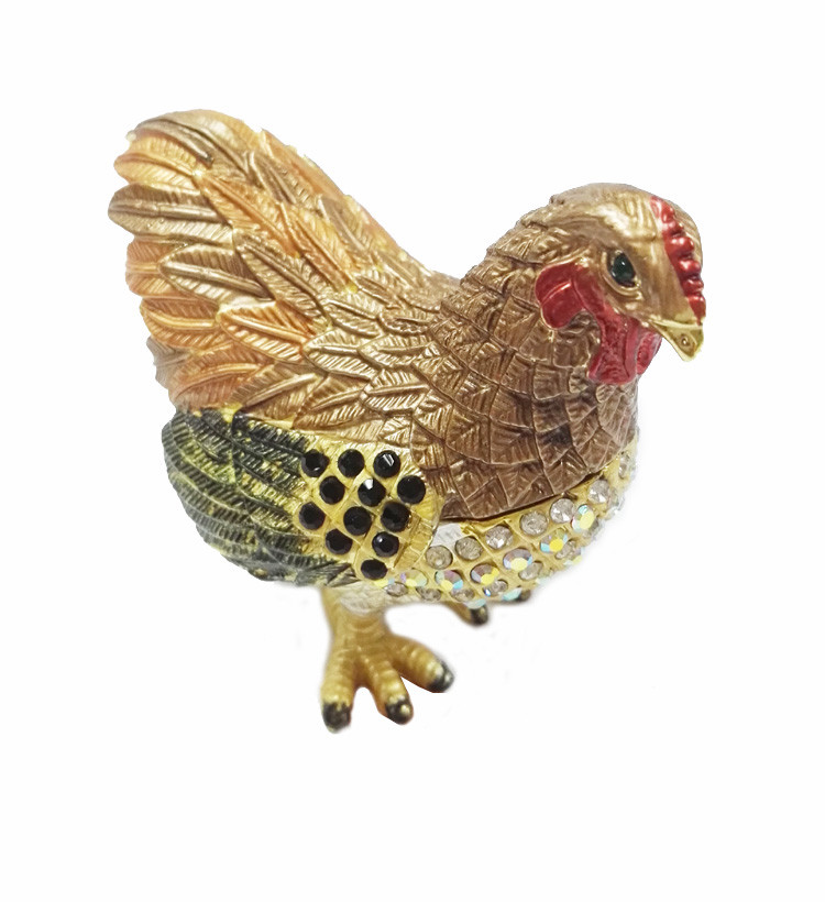 Hen hinged trinket jewelry box for new year rooster figure gifts jeweled enameled trinket boxes