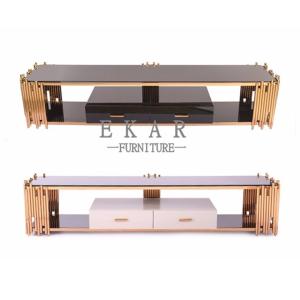 China Accessories Glass Top Stainless Steel TV Stand with Drawers factory