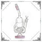 10.5 Inches Pink Glass Recycler With Double Honeycomb Percs Bongs