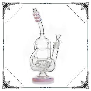 China 10.5 Inches Pink Glass Recycler With Double Honeycomb Percs Bongs factory