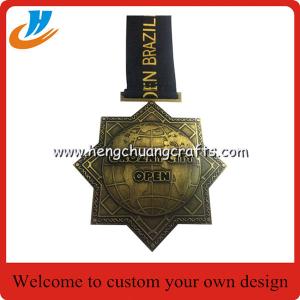 China Antique brass metal medals,zinc alloy die casting events medals with custom logo ribbon factory