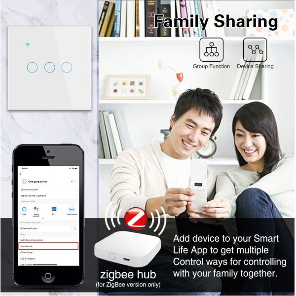 Smart Zigbee Switch Gold EU / UK Standard 220V Wall Switch App Contorl