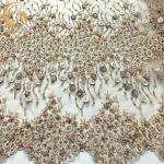 Gold African Beaded Handmade Embroidery Lace Fabric With Appliques