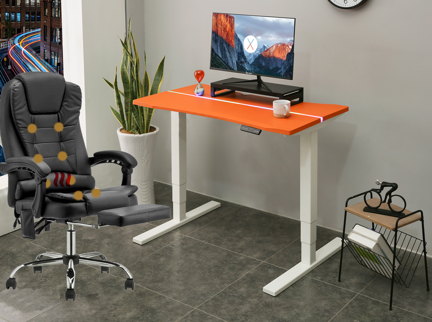 Traditional Design Style Gaming Chair with Heater Function and Synthetic Leather Cover