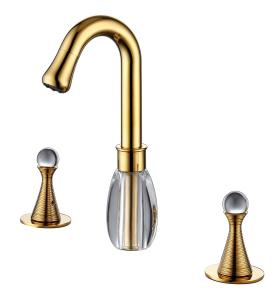 China Deck Mounted Gold Widespread Bathroom Faucet 3 Hole 2 Handle Solid Brass factory