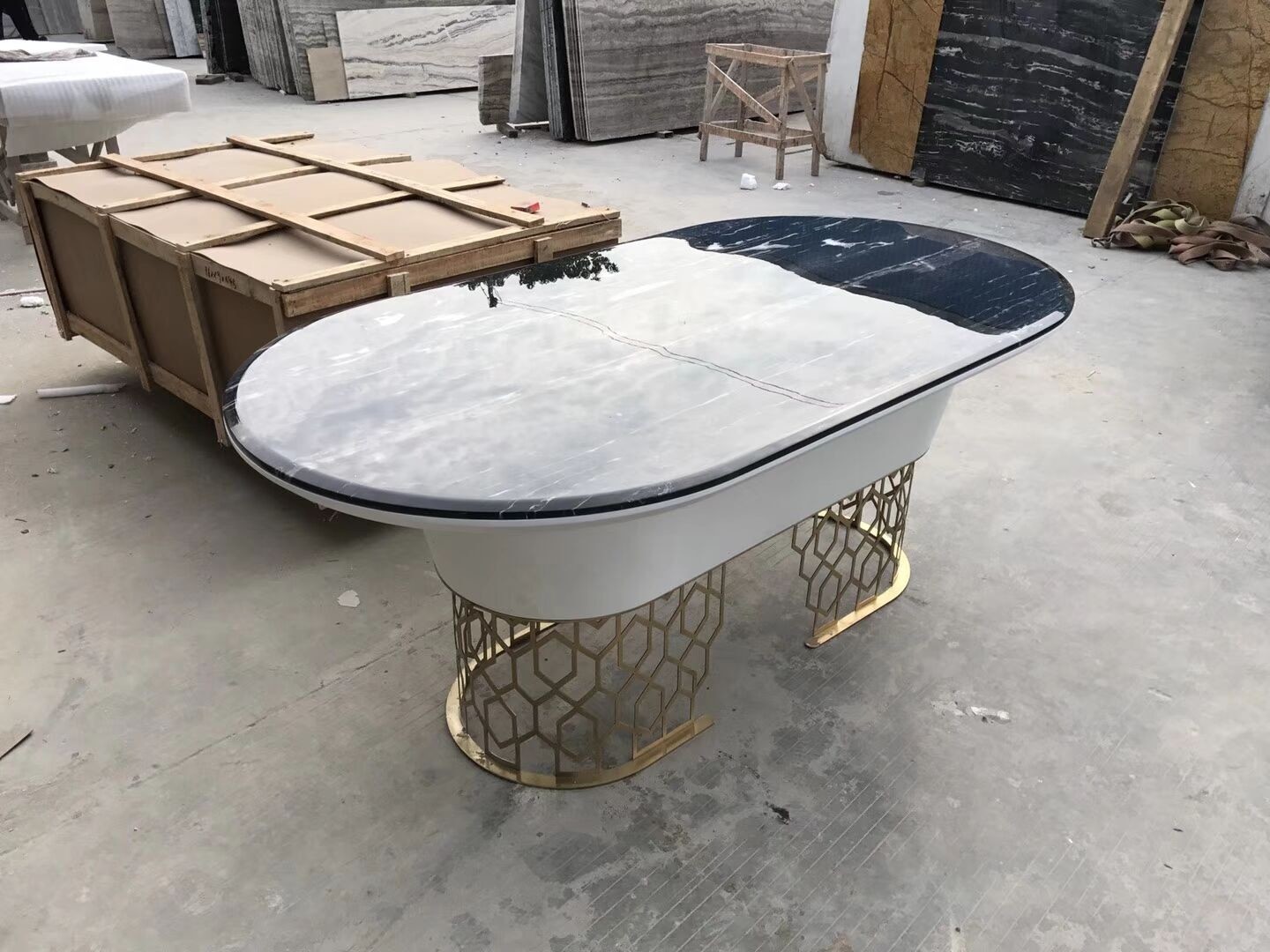 Modern Light Hotel Restaurant Furniture Simple Oval Marble Dining Table
