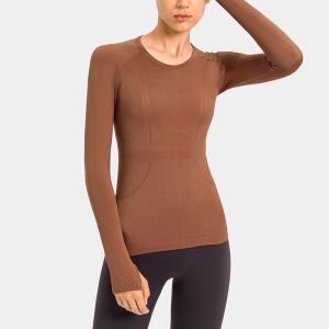 China Wicking Women Activewear T Shirts Long Sleeve Knitted Seamless Workout Shirt factory