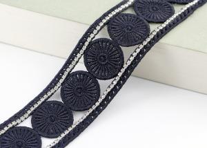 China Custom Ribbon Black Embroidered Lace Trim With Rhinestone / Embroidered Bridal Lace factory
