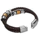 High quality body jewelry double stainless steel woven leather bracelet with