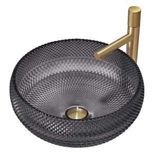 China Italian Design Crystal Glass Vessel Basins Transparent Black Color Countertop factory