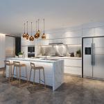 Wood Veneer Modular Kitchen Cabinets 18mm Melamine Board Marble Top Cupboard