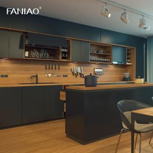 China Minimalist Design Melamine Finish Green Wooden Modern Open Kitchen Cabinet factory