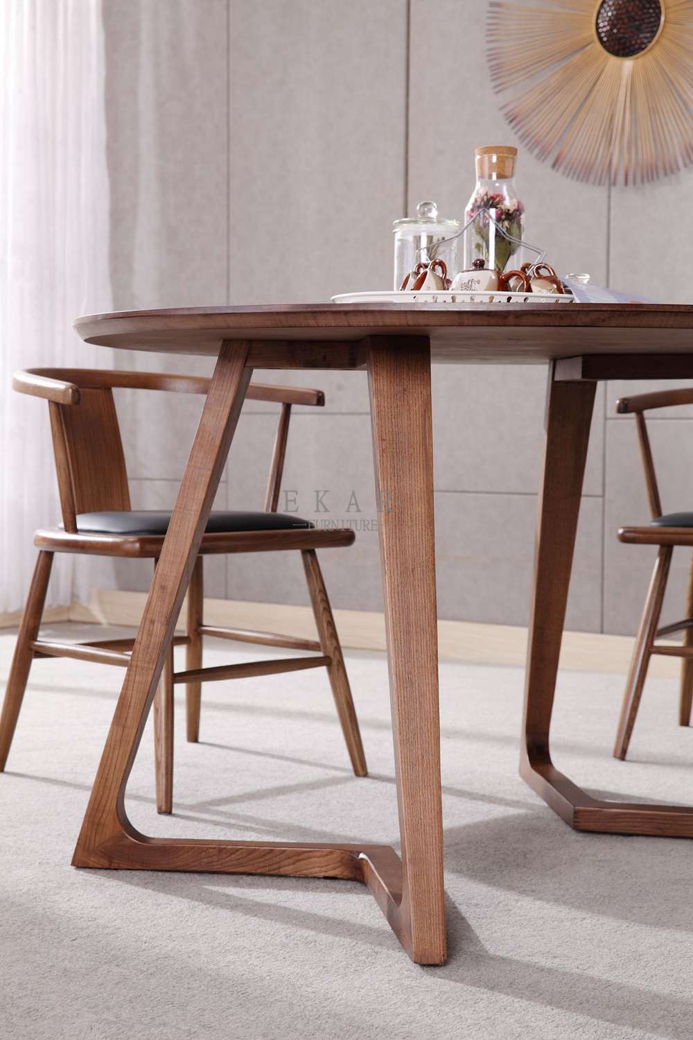 Modern Walnut Solid Ash Wood 1m Round Dining Table 4 Seater