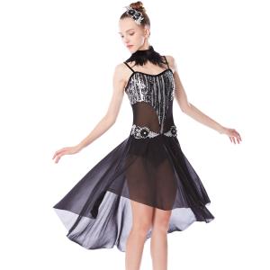 China MiDee Lyrical Dress Modern Dance Costumes Heavy Sequins Silver/Back With Feather Neck Wear For Solo Performance factory