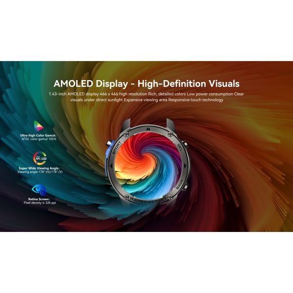 DM56 GPS Smart Watch with 1.43inch AMOLED Display and 500mAh Battery