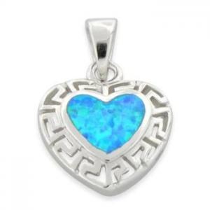 China 925 Sterling Silver Greek Pattern Lab Opal Heart Pendant For Women Engagement on sale