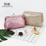 Travel Shiny Glitter Powder Gold Pouch PU Leather Vintage Makeup Bag