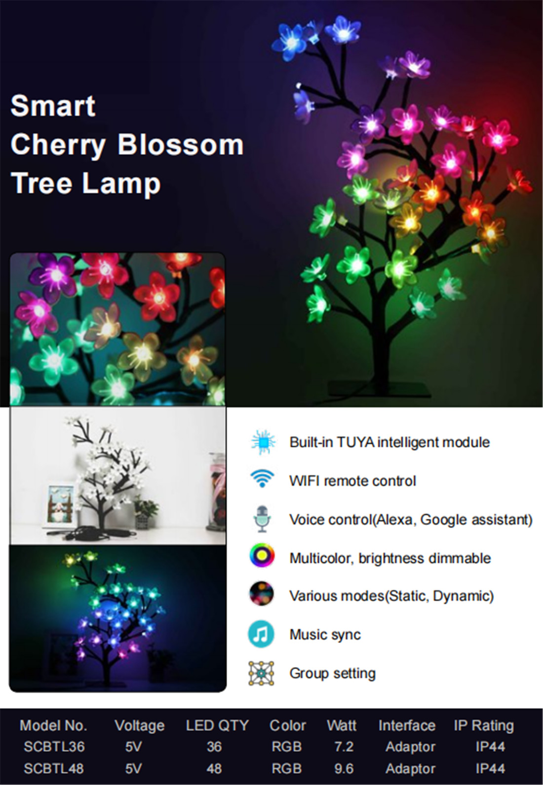 Smart Wi-Fi Ambience Lighting Table Lamp Bosain Tree Lamp Dimmable Bedroom Alexa Bedside Night Stand
