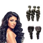Free Line Part Brazilian 100% Human Hair Extensions / Loose Wave Virgin Hair
