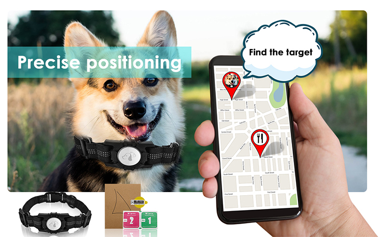 2 in 1 Heavy Duty Dog Collar with AirTag Holder Case Adjustable Reflective Dog Collar with Quick-Release Buckle D-Ring Keychain