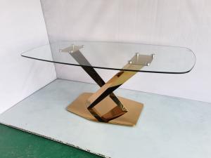 China Wedding imported gold metal base mirrored glass top dining table with crystal factory