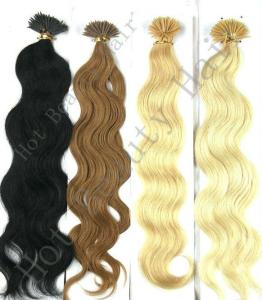 China 30&quot; Custom Human Hair Wigs , 100% Remy Human Yellow And Brown I - Tip Pre Bonded Hair Extension factory