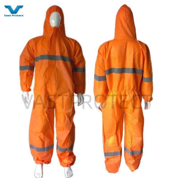 Lightweight 50GSM-70GSM Microporous Disposable Orange Coveralls With Reflective