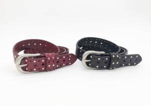 China Genuine Womens Studded Leather Belt With Cutout Holes / 4mm Flat Studs factory