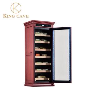 China Freestanding Cigar Cooler Humidor LED Lighting Wooden Frame Glass Door Modern Cigar Cabinet factory