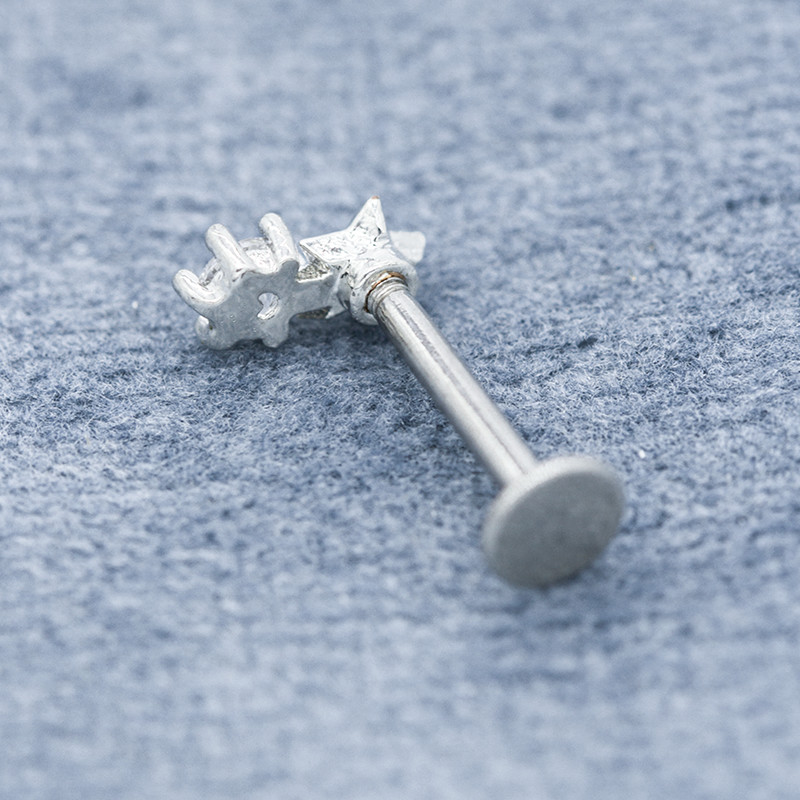 Flat Base Star Labret Piercing Jewelry 16G 8mm 316 Stainless Steel