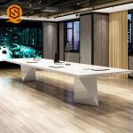Artificial Stone Rectangular Conference Table White Color For Office
