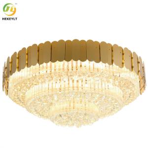 China Gold Round Ceiling Light Crystal And Metal For Farmhouse And Hotel factory