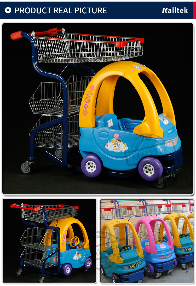 Plastic Children Supermarket Shopping Trolley Colourful With Basket