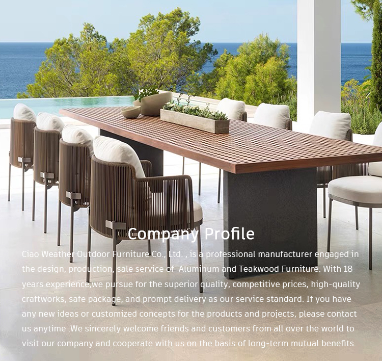 Hotel Restaurant Banquet Outdoor Patio Garden Set Furniture Cast Aluminum Rope Woven Outdoor Chairs with Waterproof Cushions