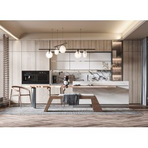 Modern Minimalist Melamine Kitchen Cabinet with Quartz Countertop