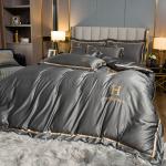 60s Washed Silk Four Piece Bedding Sets in Gray and Red for Elegant Wedding