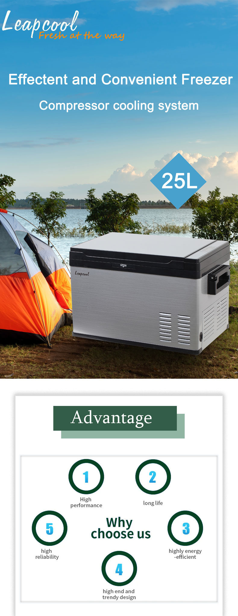 25L Solar Car Freezer for Camping Single Door Freezer Dual DC Portable Refrigerator