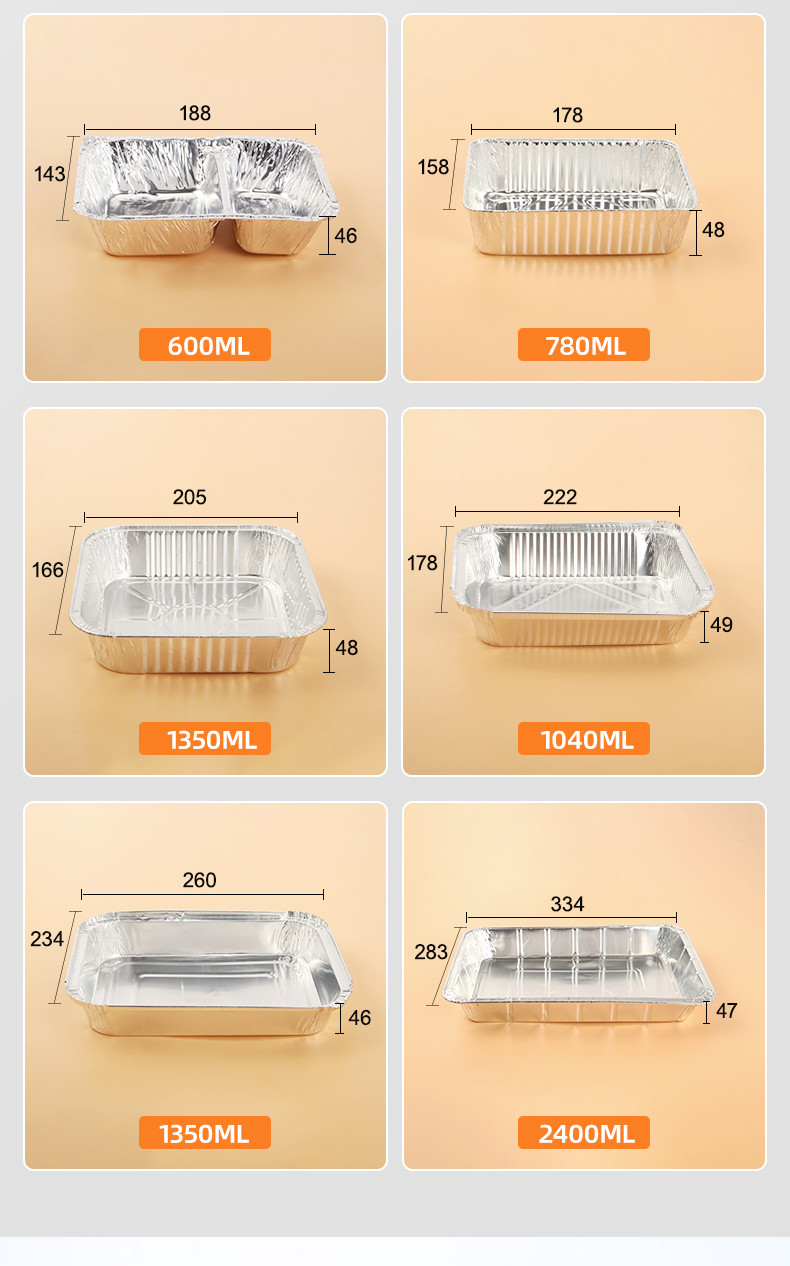 130ml 350ml Customize Packing Boxes Aluminum Foil Take Out Containers