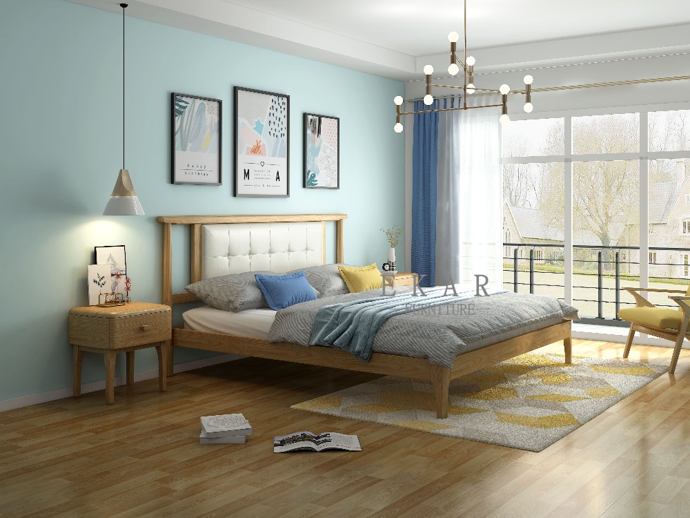 Nordic Natural Ash Wood Simple King Size Bed