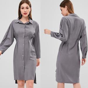 China Fall Clothing Womens Midi Double Slit Shirt Dress Long Sleeve factory