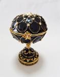 Hand Painted Enameled Blace Faberge Egg Decorative Hinged Jewelry Trinket Box