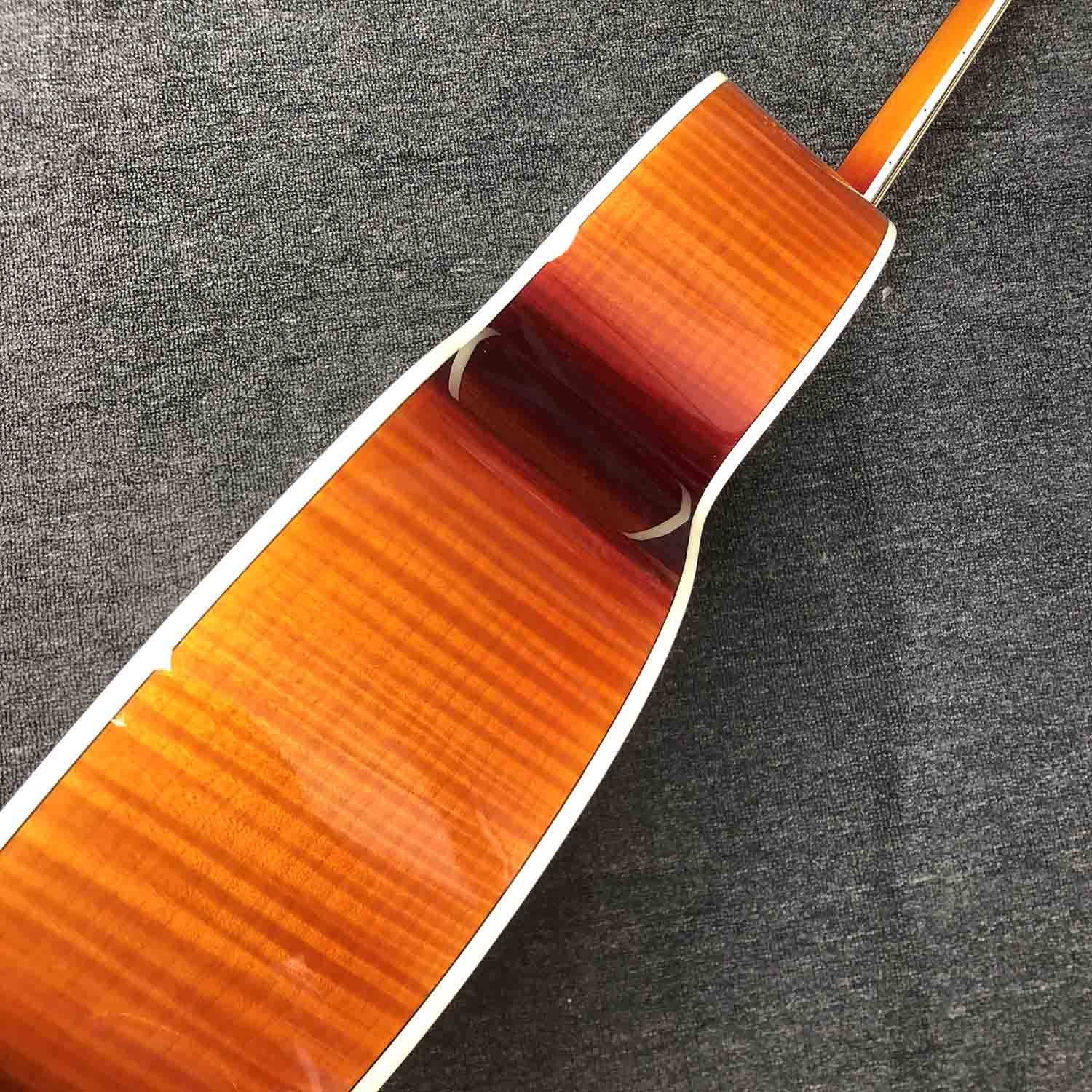 Custom J200S 43 Inch Jumbo Acoustic Guitar Ebony Fingerboard Abalone Binding GroFlamed Maple Back Side in Sunburst Color