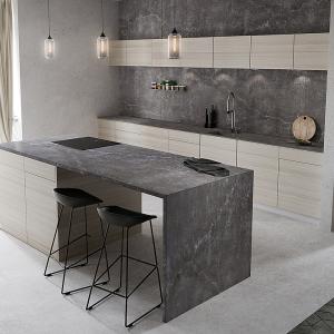 China 120cm Timber HPL Door Solid Wood Island Kitchen Cabinets Carcase Marble Accessorie factory