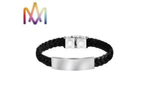 China 13g Plait Grain Braided Leather Bracelet Engraved factory