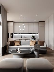 China stylish Fitted EB Board Kitchen Cabinets White And Black Modern Customized factory