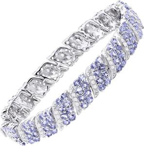China Finecraft 16 Cttw Natural Tanzanite White Topaz Link Tennis Bracelet Sterling Silver factory