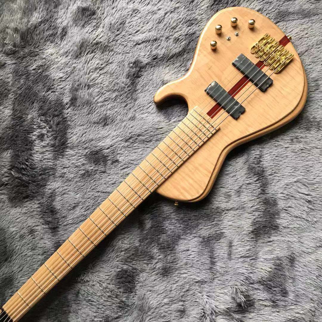 Custom Flamed Maple Top Neck Through Body 6 Strings 24 Frets Active Pickup Electric Bass Guitar